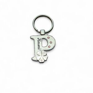 Letter P Silver Keychain with Pink Accents from Hawaii